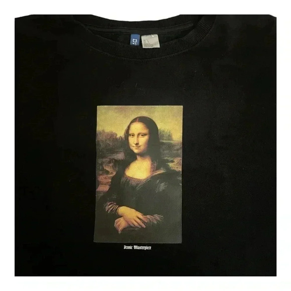 H&M Divided Black Crew Neck Pull Over Sweater Mona Lisa Portrait Womens size L - Picture 3 of 10